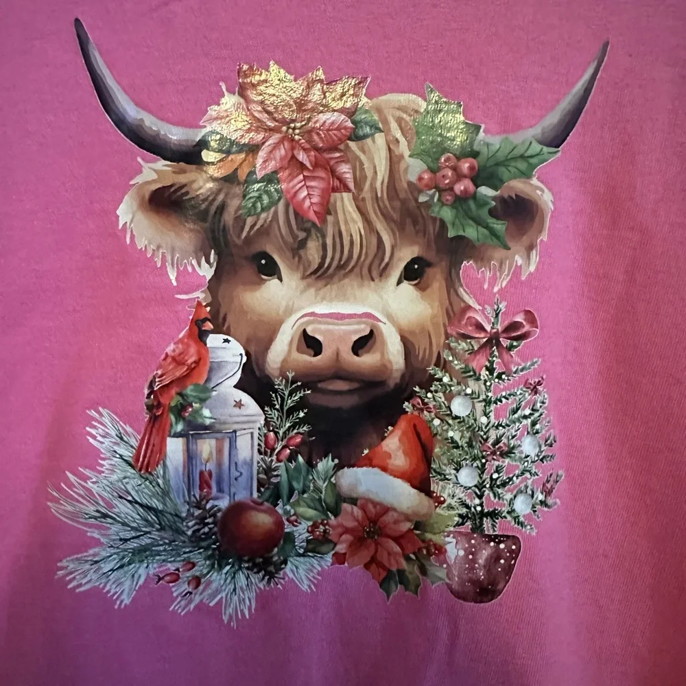 NWOT Handcrafted Christmas Highland Cow Shirt